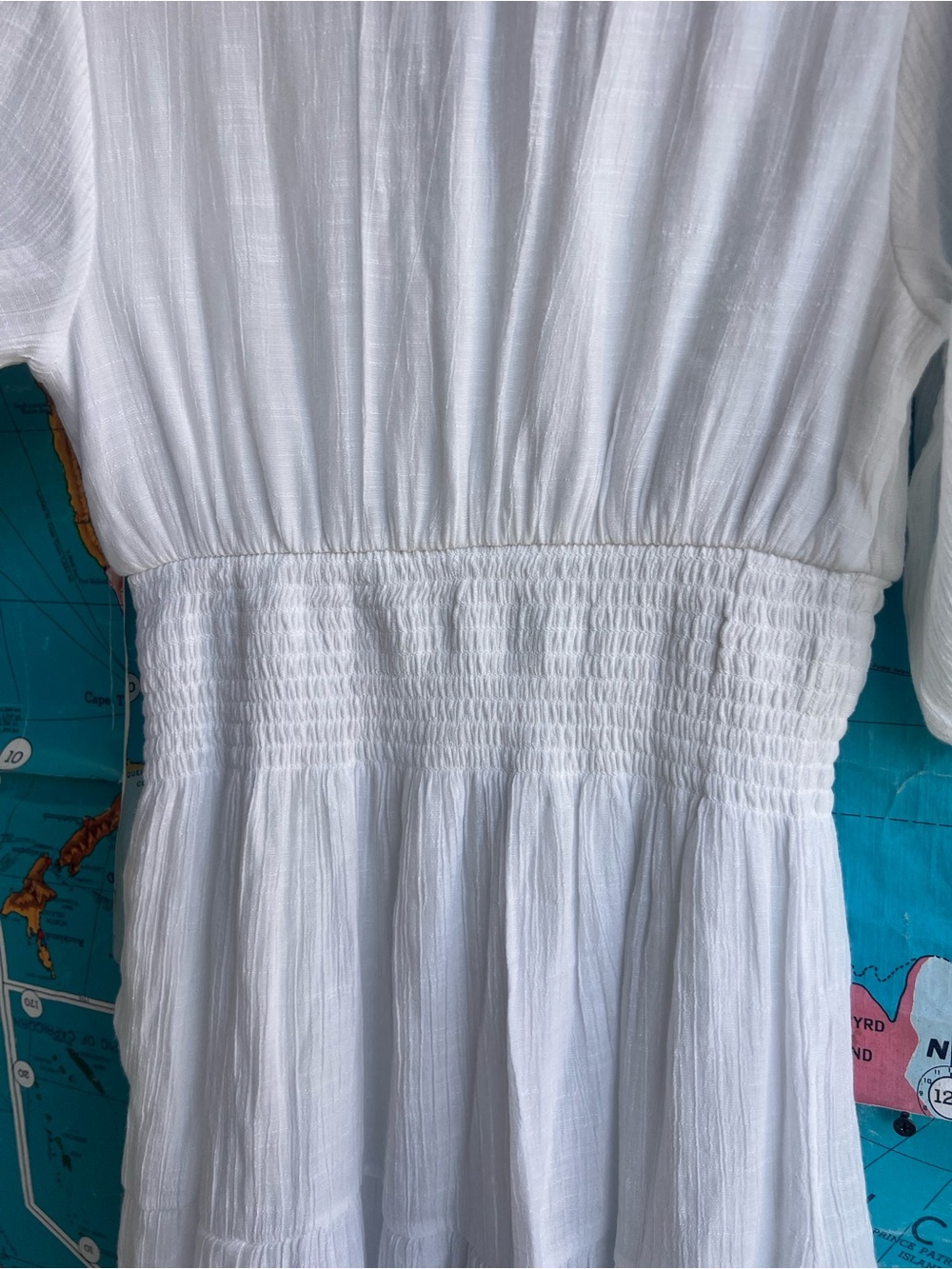 J Gee White V-Neck Tiered Mini Dress with Smocked Waist - Picture 5 of 7